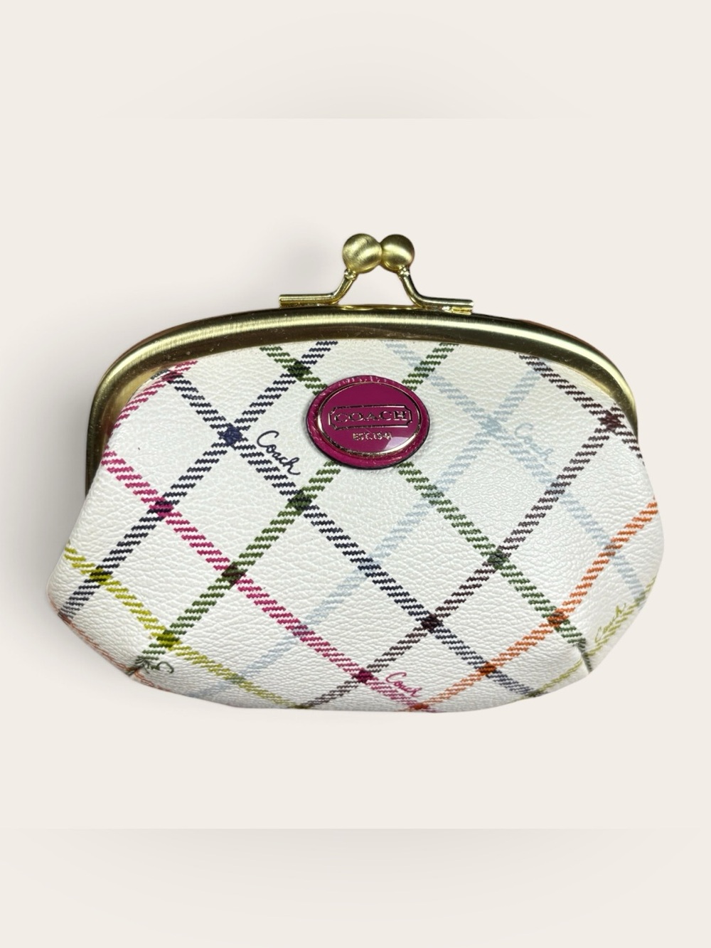 Vintage Coach Tattersall Kisslock Change Purse Clutch Coin Bag Multicolor Plaid